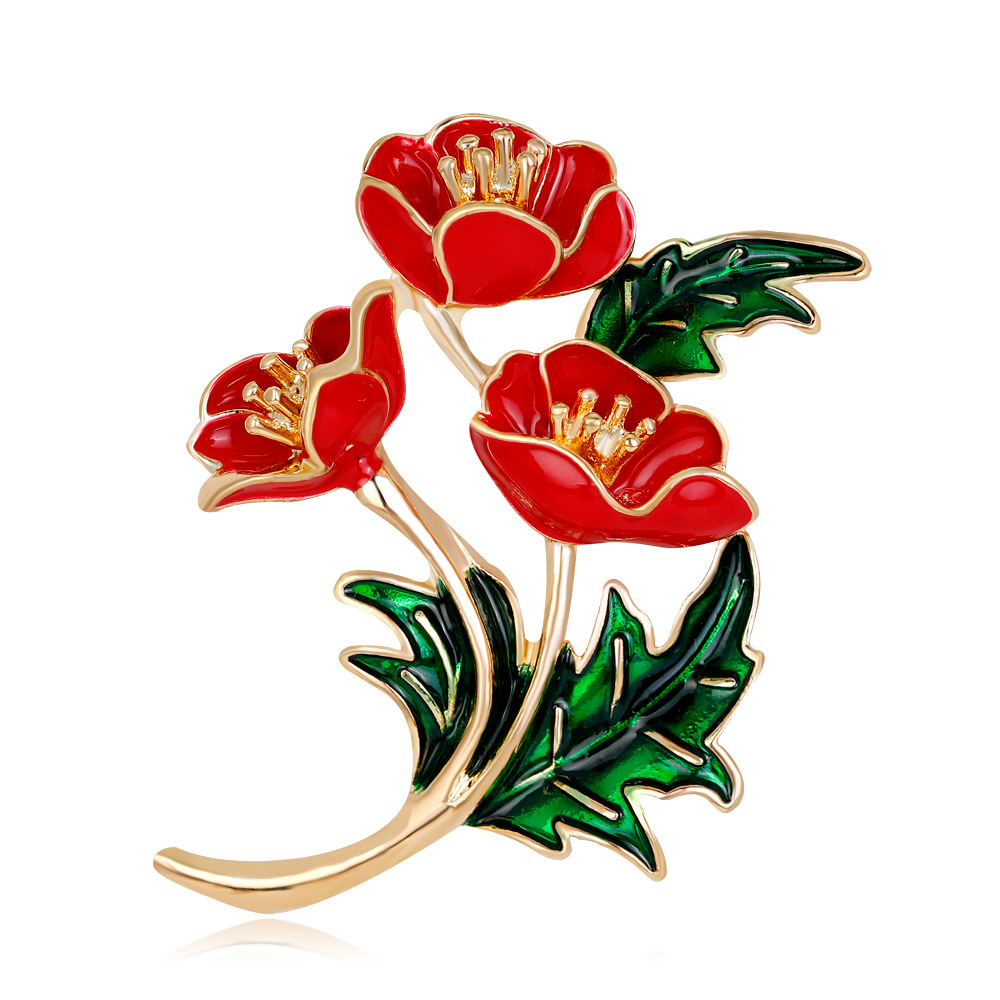 Enameled Red Poppy Flower Broo - đánh giá và giá Ethnic Fashion Uk